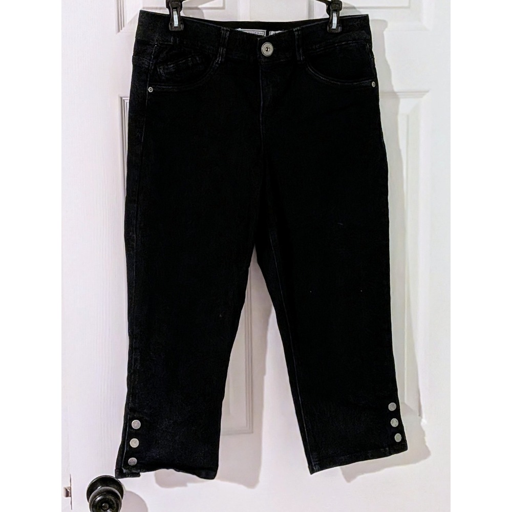 Dana Buchman Flexi Fit Black Denim Capris Triple‎ Button Hem Size 6 Dark Indigo